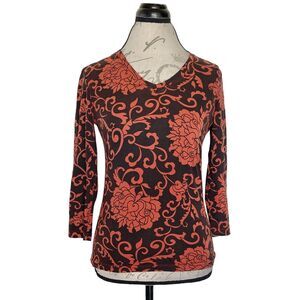 O.Y.B Womens Blouse Top Size 1 Floral Print 3/4 Sleeves Preppy Retro Bohemian
